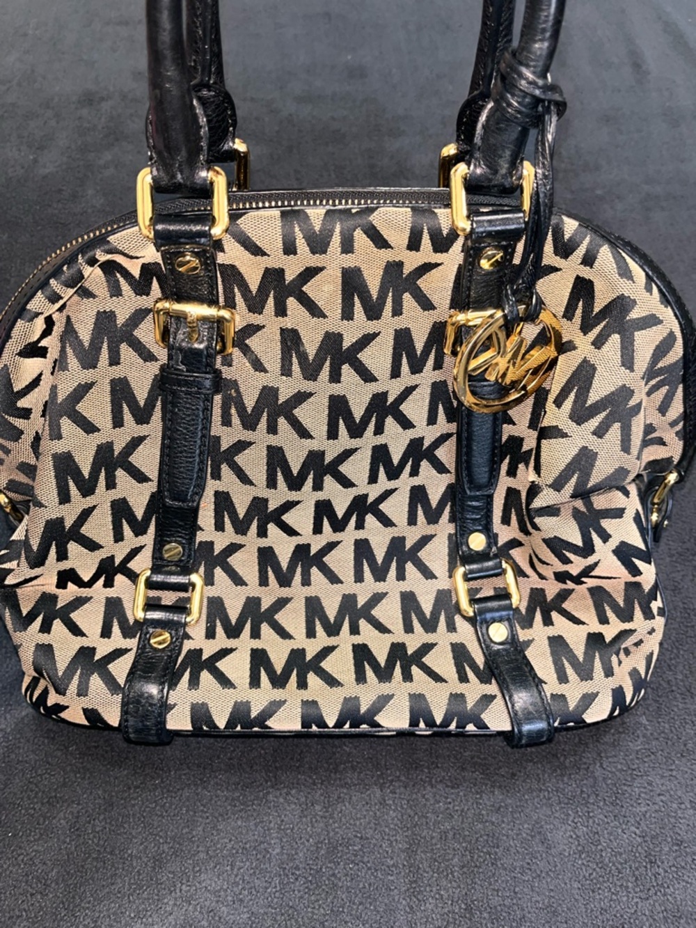 EUC Michael Kors Signature Monogrammed Brown Satchel Handbag. 12x10 - Picture 2 of 7